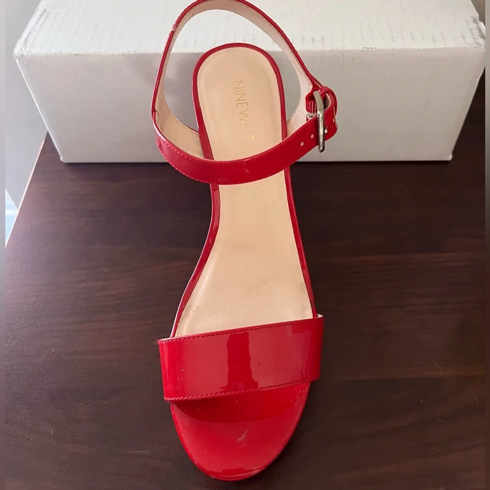 Nine West Red Patent Leather Platform Sandals
